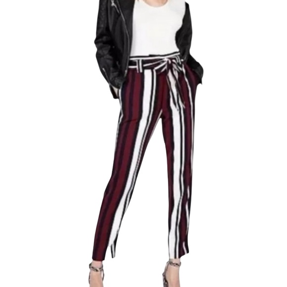 Express (NWT) Women’s Striped Hi Rise Paperbag Ankle Pants - Picture 3 of 16